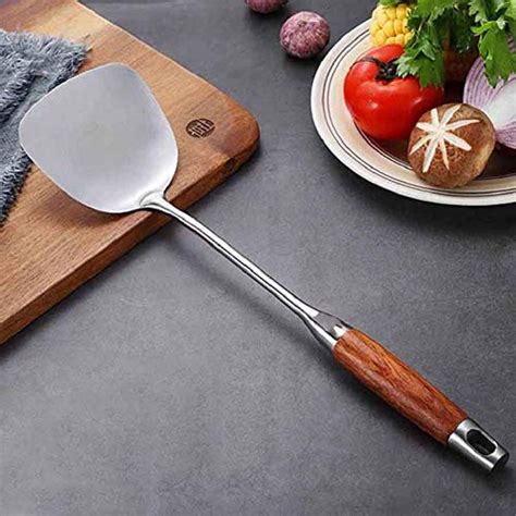 LOVOE Stainless Steel Wok Spatula, Wok Chuan Spatula with Heat Resistant Wooden Handle Wok ...