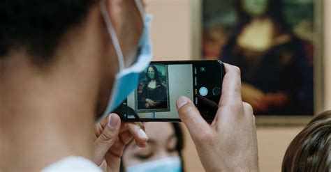 Man Taking Picture Of A Painting Of Mona Lisa Wearing Face Mask · Free Stock Photo