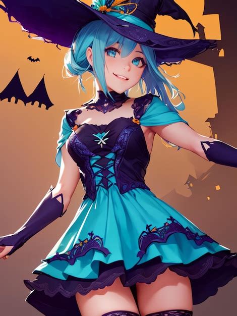 Premium AI Image | Cute witch girl on halloween night anime art for ...