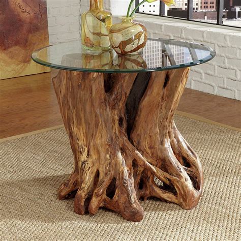 tree stump coffee table with glass top - Jettie Bearden