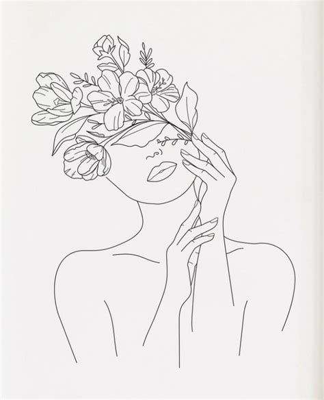 flower face | Line art flowers, Line drawing tattoos, Flower line drawings