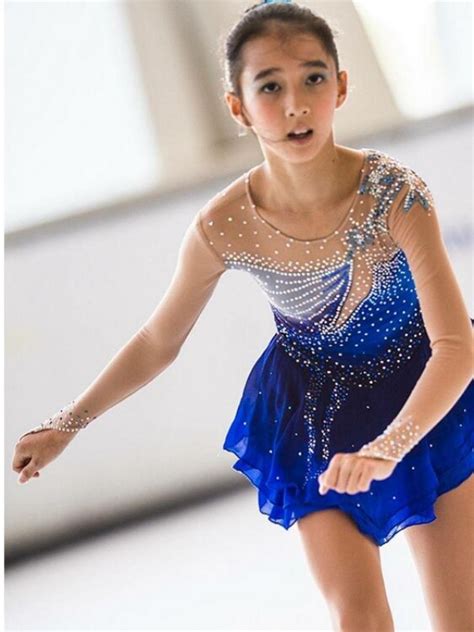 Blue Ice Skating Dress Girls Color Gradient Long Sleeves B1508 - Women ...