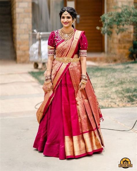 40 Elegant Half Saree Lehenga Designs For The South Indian Brides! | WeddingBazaar