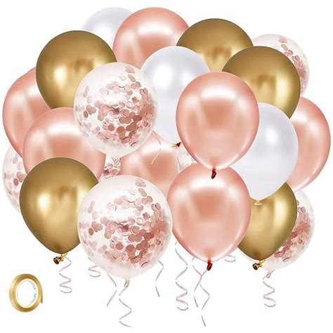 Rose Gold Confetti Latex Balloons, 60 Pack White Gold Balloon 12 inch ...