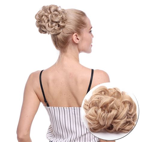 S-noilite Real Natural Curly Messy Hair Buns Extensions Hair Piece Scrunchie Updo Hair ...