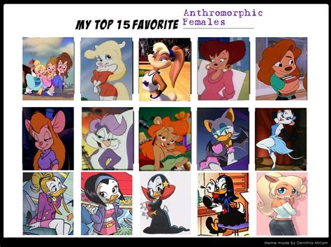 The Top 15 Anthropomorphic Females by cartoonsbest on DeviantArt