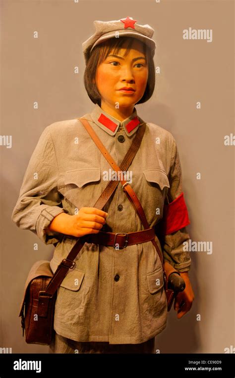 Life size figurine of woman in traditional uniform of the Peoples Liberation Army, National Film ...