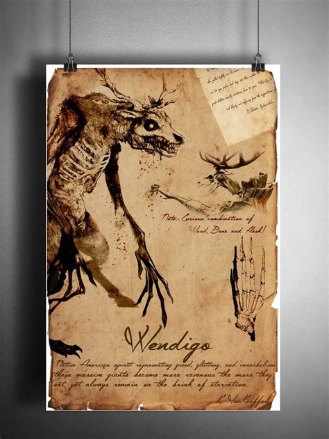 Wendigo cryptid art, bestiary cryptozoology science journal art, monsters and folklore, american ...