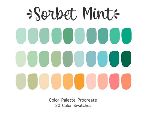 Procreate Color Palette Sorbet Mint Color Swatches Instant Download Procreate Palette for iPad ...