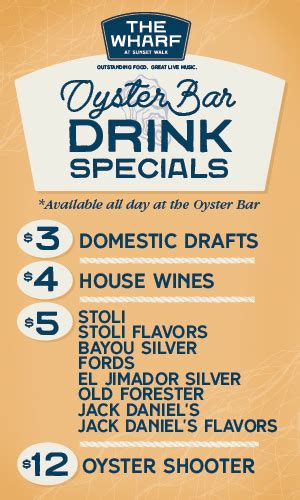 Oyster Bar Drink Specials at The Wharf | Sunset Walk Orlando