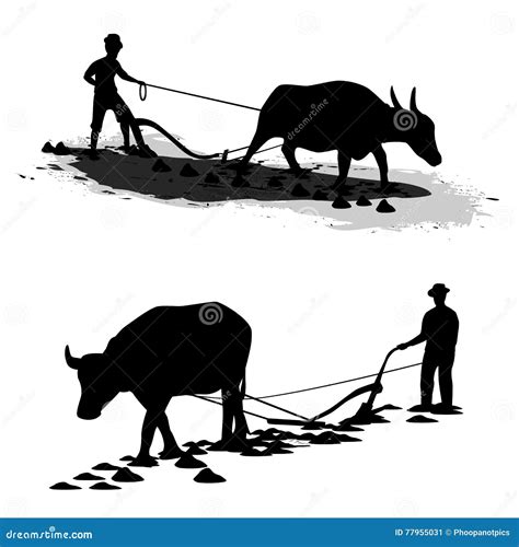 A Farmer Plowing An Agricultural Field Using Tractor Vector Illustration | CartoonDealer.com ...