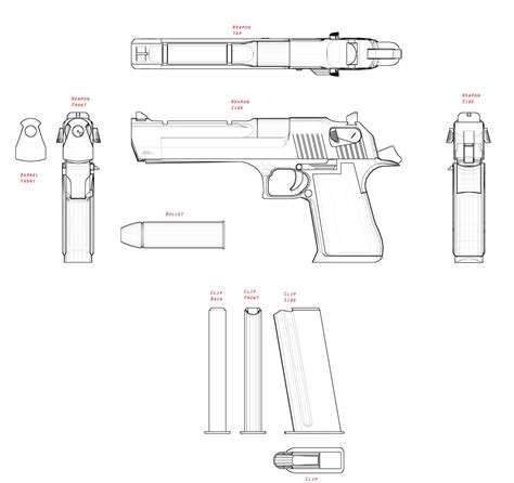 IMI Desert Eagle Blueprint - Download free blueprint for 3D modeling