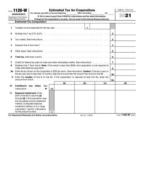 2021 Form IRS 1120-W Fill Online, Printable, Fillable, Blank - pdfFiller