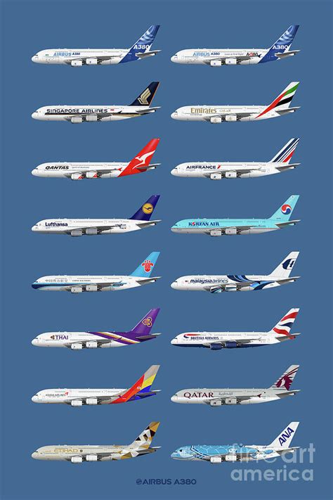 Airbus A380 Operators Illustration 2019 - Blue Version Digital Art by ...