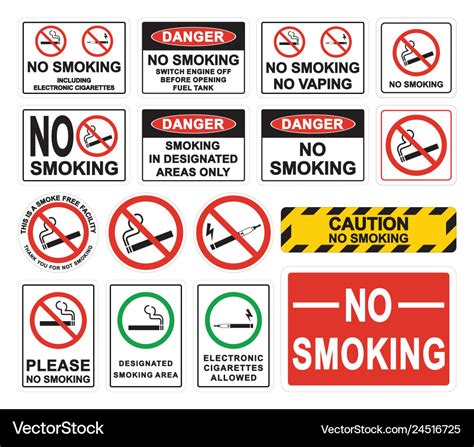 No smoking warning signs smoking prohibited Vector Image