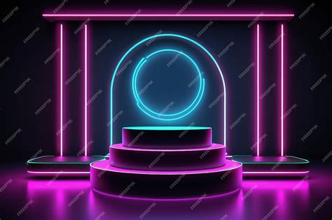 Premium Photo | Podium with fluorescent neon light background Concept ...