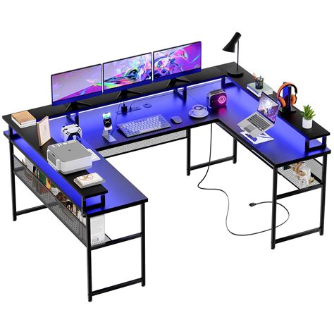 Buy Unikito U Shaped Desk with Monitor Stand and LED Lights, Reversible ...