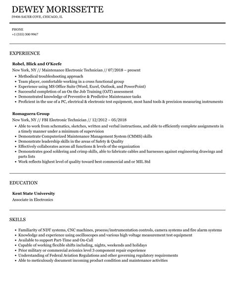 Electronic Technician Resume Samples | Velvet Jobs