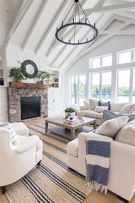 Lake House Blue and White Living Room Decor - The Lilypad Cottage