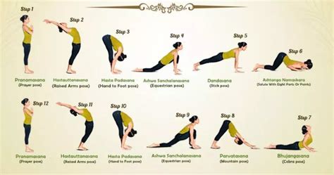 Surya Namaskar Instructions - Step-by-Step Guide to 12 Poses | Yoga routine for beginners, Yoga ...