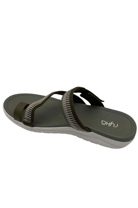 Ryka Adjustable Slide Sandals with Toe Loop Stella Dark Olive | Jender