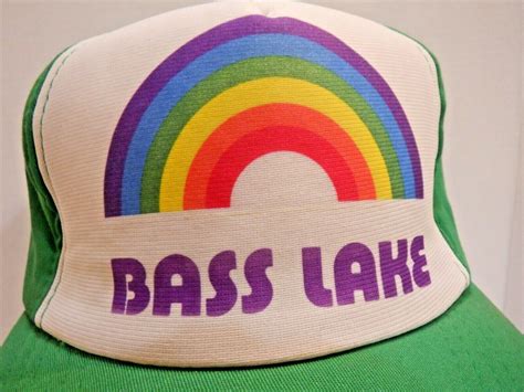 Vintage Rare Bass Lake Rainbow Green & White Mesh Tru… - Gem