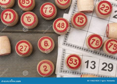 Balls with Bingo Numbers on a Wooden Board. Stock Photo - Image of ...