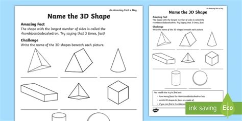 Names of 3D Shapes Worksheet | Primary Resources - Twinkl