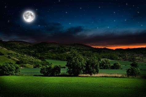 Earth Moon Earth Field Green Tree Sky Night Starry Sky Wallpaper ...