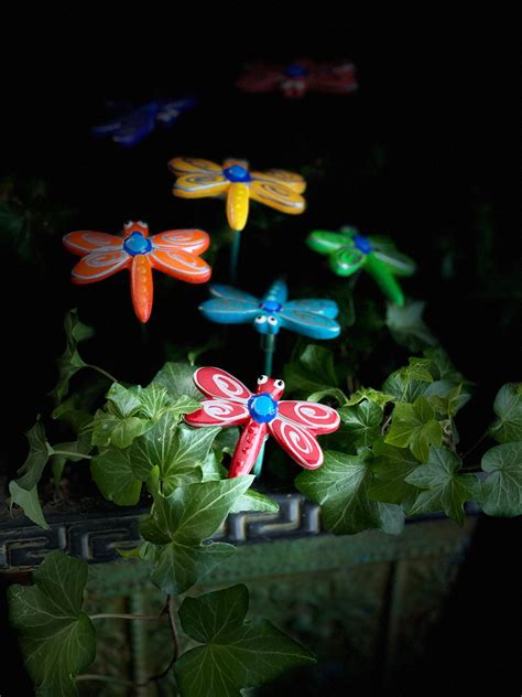 Set of 7 Ceramic Dragonfly Garden Stakes, Garden Stakes,Potted plants, Great Gift,Lawn decor ...