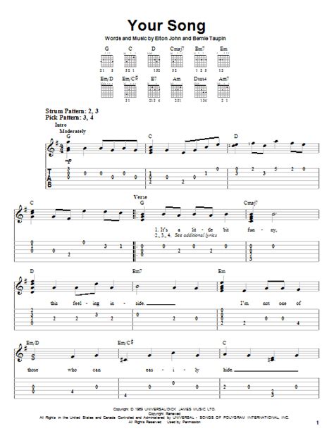 Your Song by Elton John - Easy Guitar Tab - Guitar Instructor