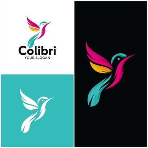 Beautiful simple bird colibri logo template | Premium Vector