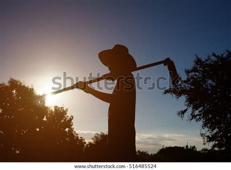 Silhouette Farmer Sunset Blue Sky Nature Stock Photo 516485524 | Shutterstock