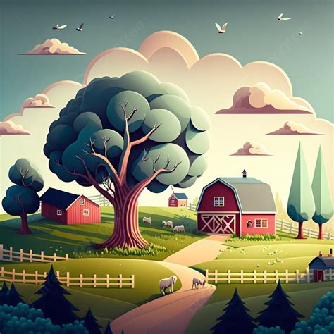 Sunny Day Village Farm House Cartoon Background Vector, Farm House, Cartoon Background, Village ...