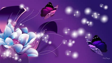 Download Sparkles Purple Flower Artistic Butterfly HD Wallpaper by MaDonna