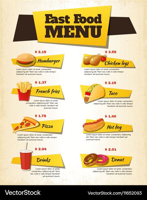 Fast food menu design Royalty Free Vector Image