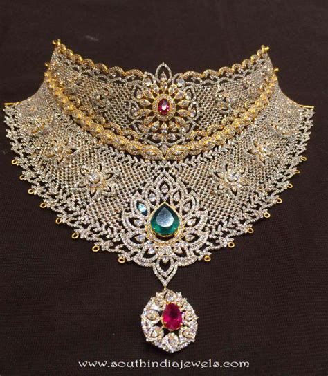 Gold CZ Stone Choker Necklace - South India Jewels