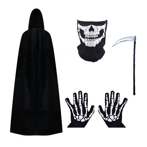 Adult Grim Reaper Costume Men's Horror Death Robe Halloween Reaper Costume Set, Hoodie Robe ...