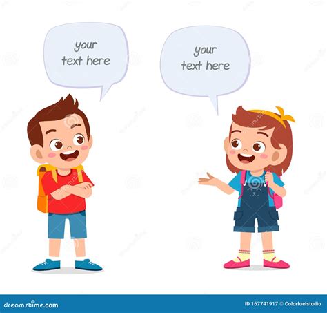 Happy Cute Kids Boy Girl Talking Each Other Clipart And Illustrations