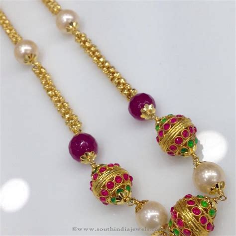 Ruby Emerald Stone Chain Necklace from Swarnakshi - South India Jewels