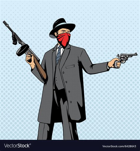 Gangster with gun robbery pop art Royalty Free Vector Image