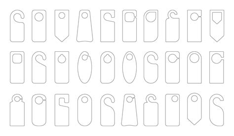 Hotel door hanger tags outline template icon signs set flat style ...