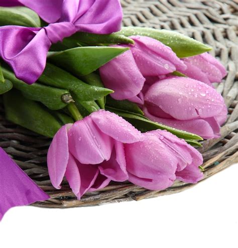 Premium Photo | Beautiful bouquet of purple tulips, isolated on white