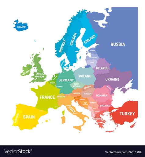 Map europe in colors rainbow spectrum Royalty Free Vector