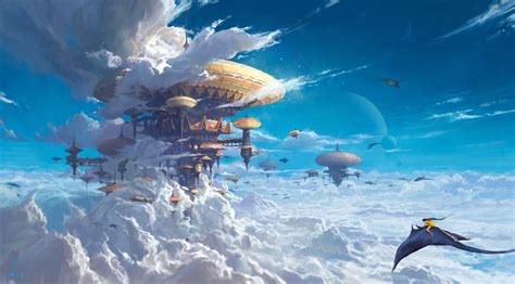 Wallpaper : sky, clouds, fantasy city, ArtStation, artwork, fantasy art 1920x1063 ...