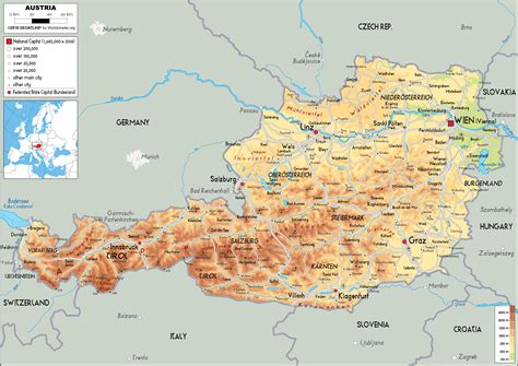 Austria Map (Physical) - Worldometer