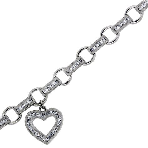 14k White Gold and Diamond Heart Charm Toggle Bracelet-Boca Raton