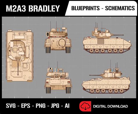 M2A3 Bradley Military Infantry Fighting Vehicle IFV Blueprint ...