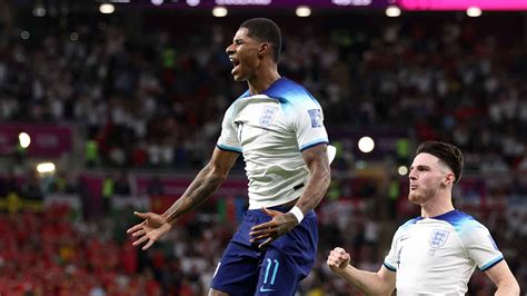 Man Utd forward Marcus Rashford reacts to his two goals for England v ...