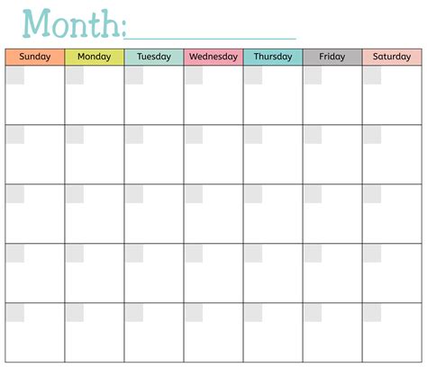 Monthly Printable Calendar Template - Printable Template Calendar